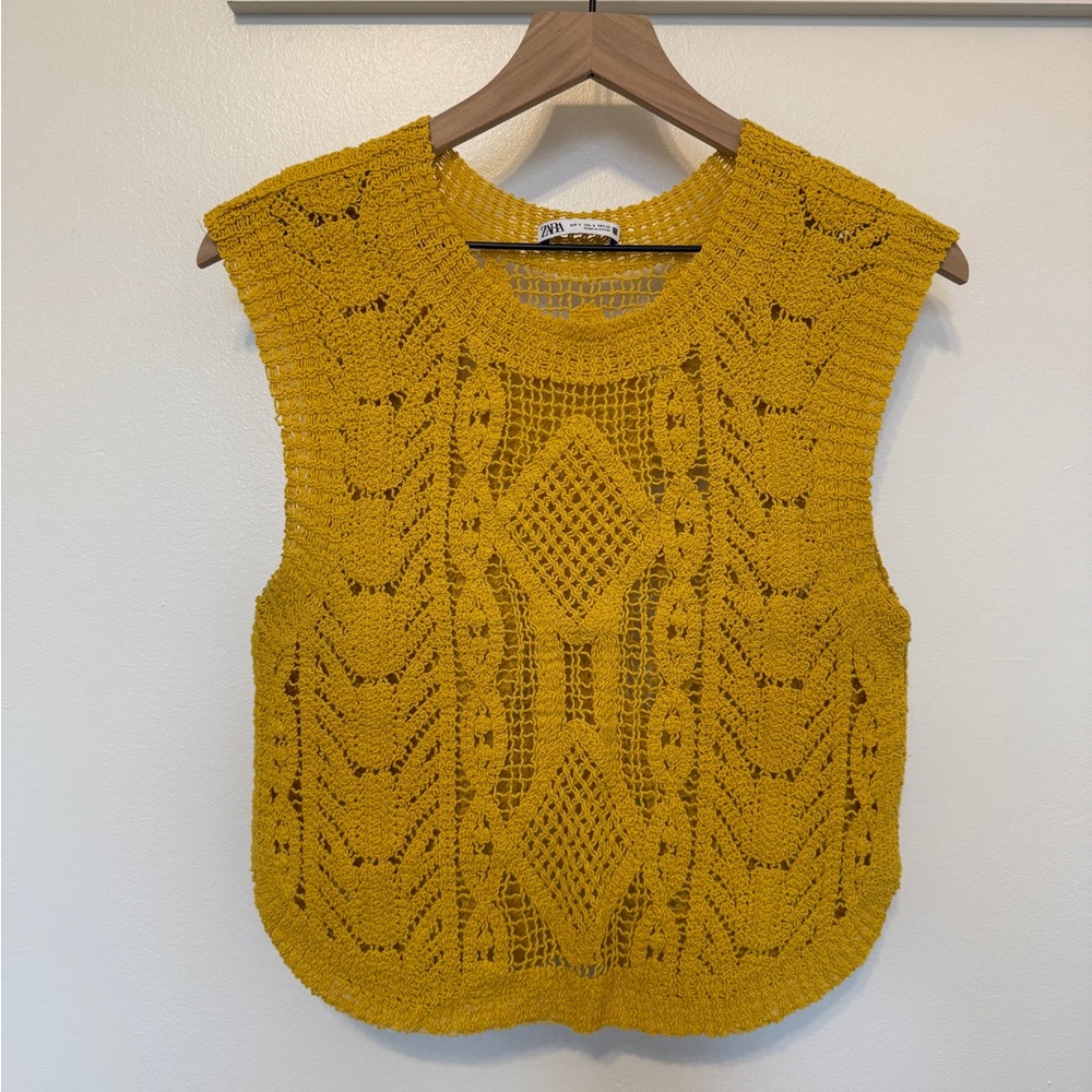 Zara Mustard Crochet Knit Top